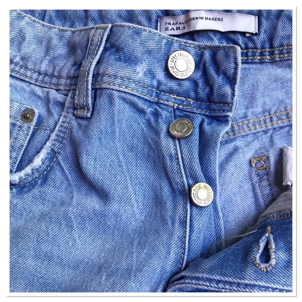 Zara Trafaluc Jean Shorts Light Blue Distressed Button Fly High Waisted Size 2 - Picture 5 of 10